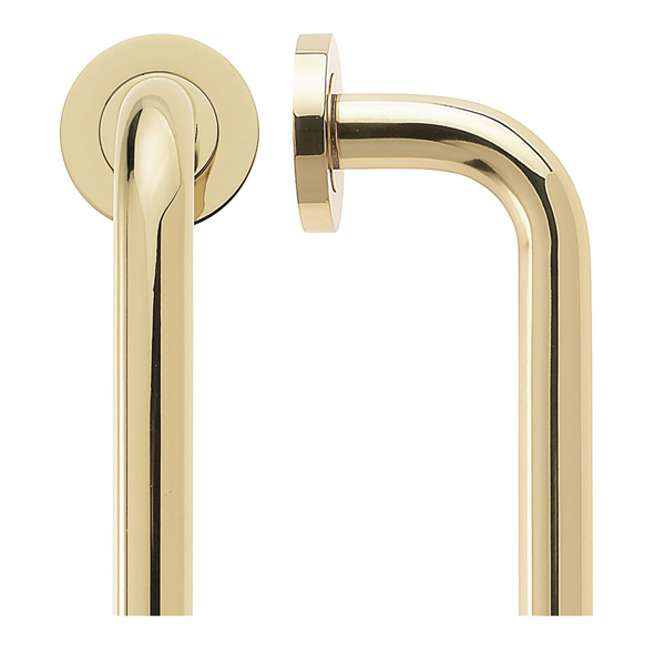 FBD225B  225 x 19mm   Polished Brass  Fulton & Bray Concealed Fixing Round Bar Pull Handle On Roses