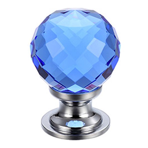 FCH03ACPB • 25mm • Polished Chrome / Blue • Fulton & Bray Facetted Cabinet Knob