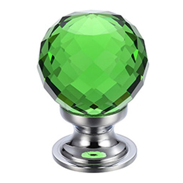 FCH03ACPG  25mm  Polished Chrome / Green  Fulton & Bray Facetted Cabinet Knob
