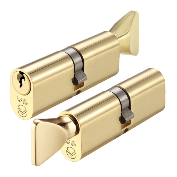 V5OP60CTPBE  K 30mm / T 30mm  Polished Brass  Veir 5 Pin Oval Cylinder With Turn