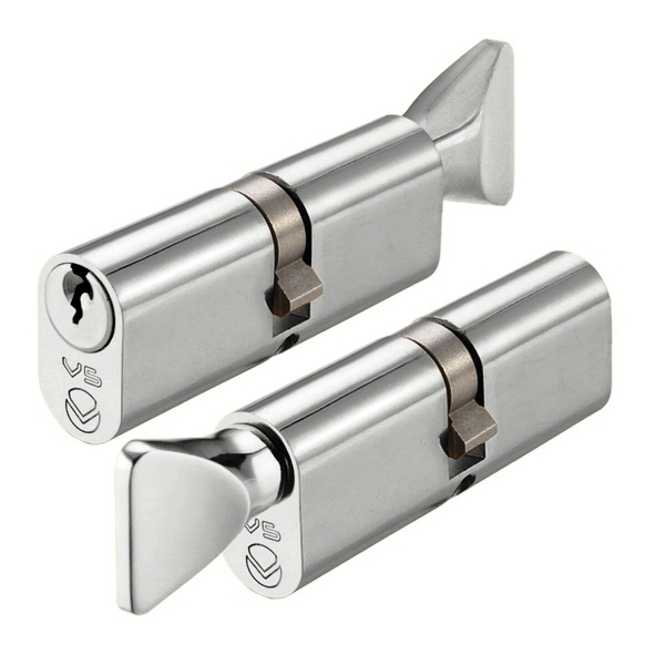 V5OP60CTSCE • K 30mm / T 30mm • Satin Chrome • Veir 5 Pin Oval Cylinder With Turn