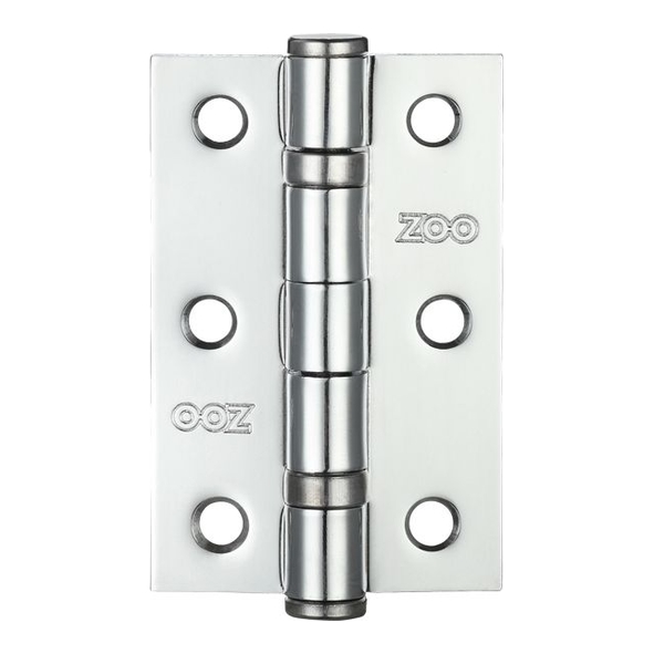 ZHS32CP  076 x 050 x 2.0mm  Polished Chrome [40kg]  Strong Ball Bearing Square Corner Steel Butt Hinges