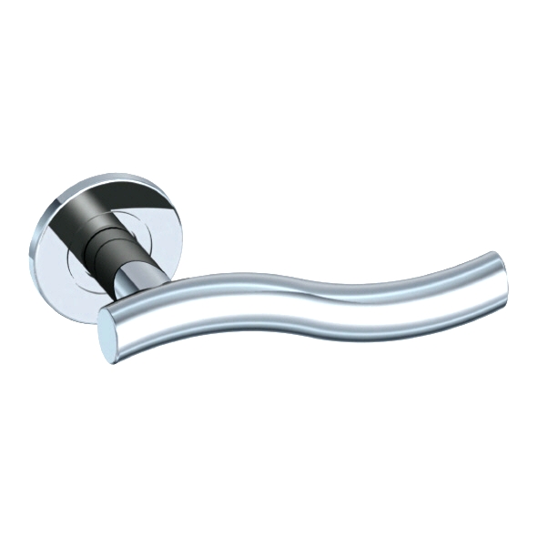 110/S-02  Polished Stainless  Format Shaped Tee Levers On Round Roses