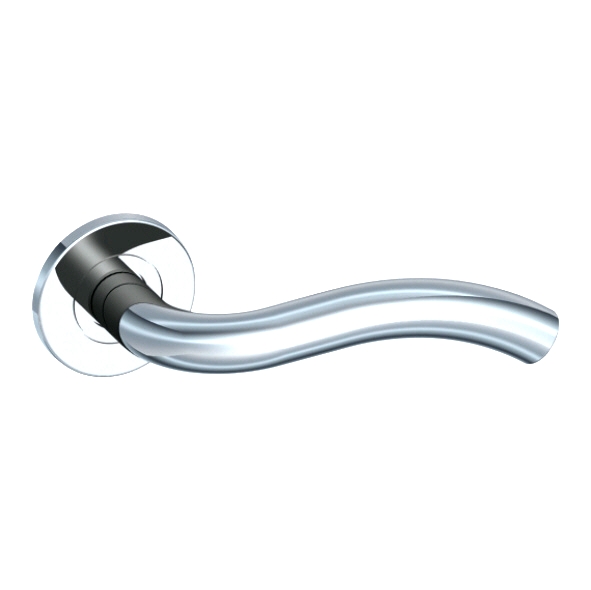 111/S-02  Polished Stainless  Format Curved Cranked Levers On Round Roses