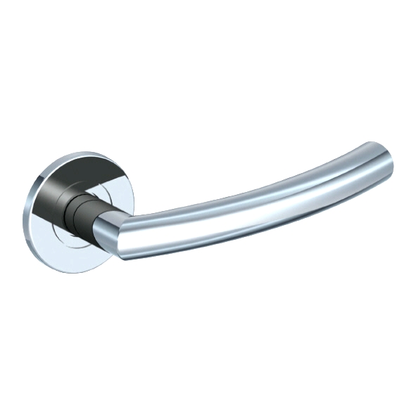 122/S-02  Polished Stainless  Format Curved Mitred Levers On Round Roses