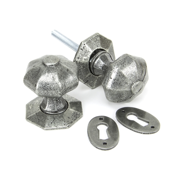 33643  54mm  Pewter Patina  From The Anvil Octagonal Mortice/Rim Knob Set