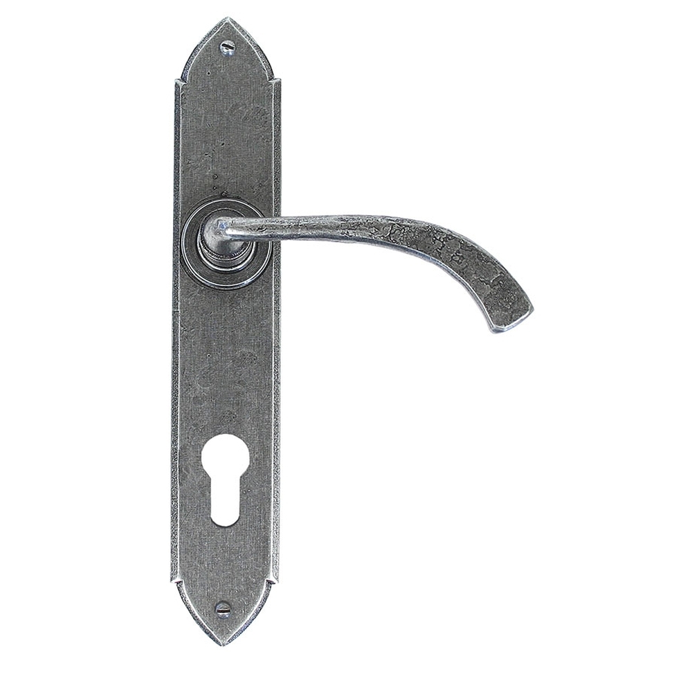 33765 • 248 x 44 x 5mm • Pewter Patina • From The Anvil Gothic Curved Lever Espag. Lock Set