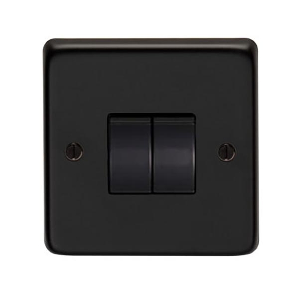 34201/2  86 x 86 x 7mm  Matt Black  From The Anvil Double 10 Amp Switch