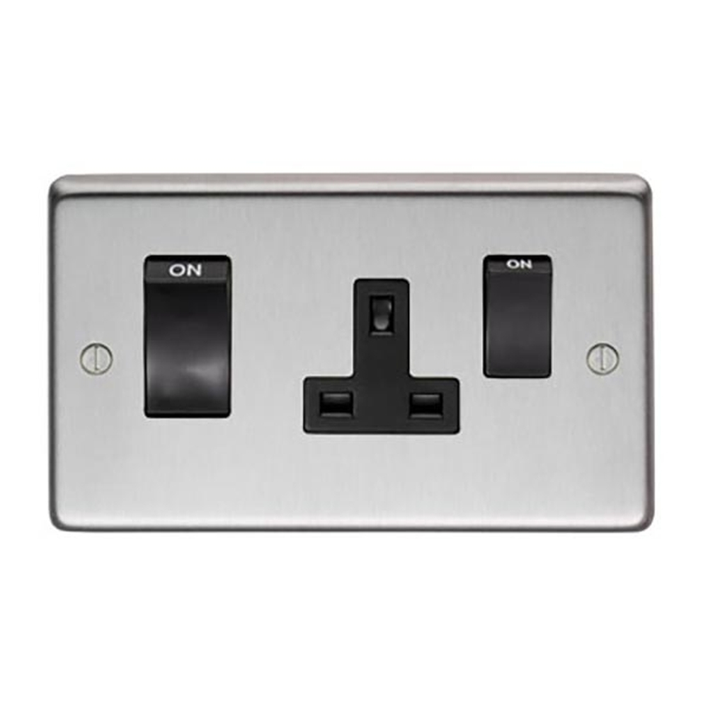 34226/1  146 x 86 x 7mm  Satin Stainless  From The Anvil 45 Amp Switch & Socket