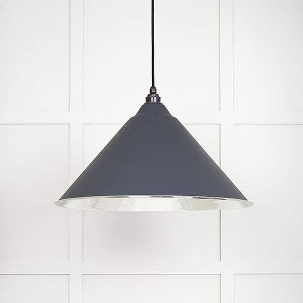 45433SL • 510mm • Hammered Nickel & Slate • From The Anvil Hockley Pendant