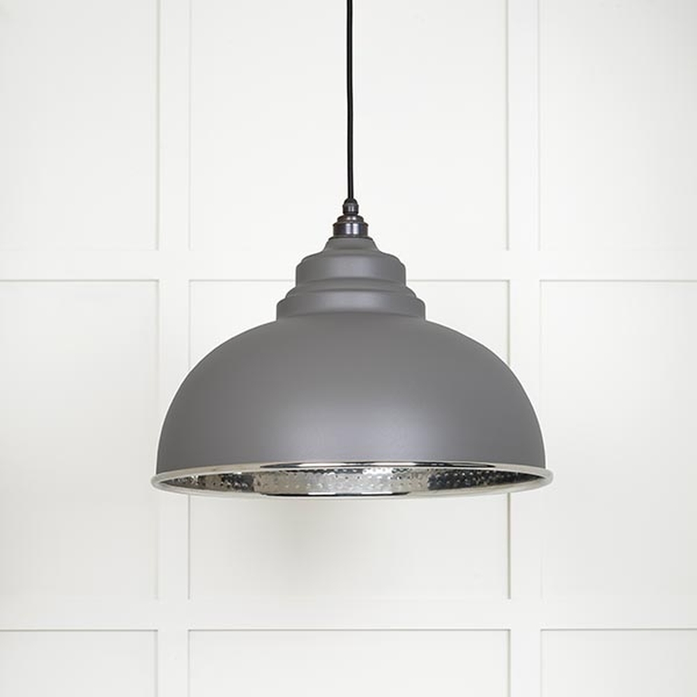 45472BL • 400mm • Hammered Nickel & Bluff • From The Anvil Harborne Pendant