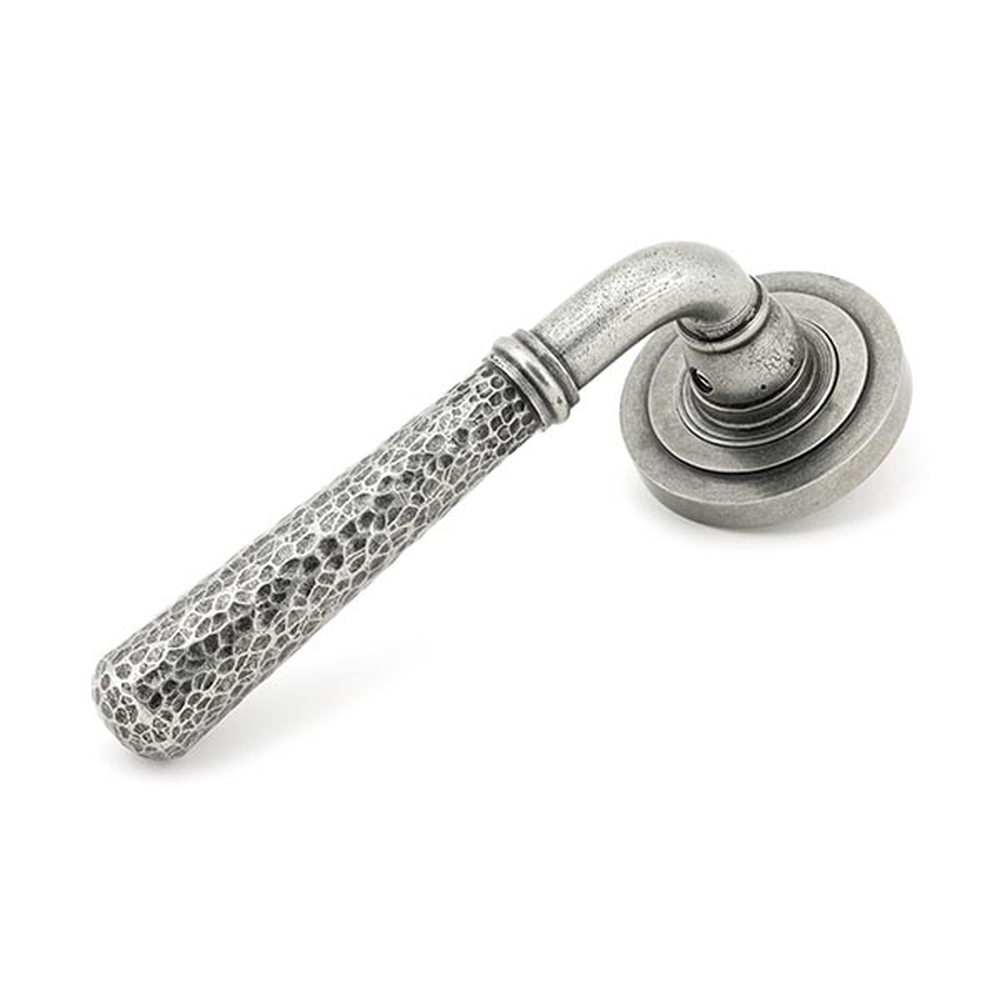 45656 • 53 x 8mm • Pewter Patina • From The Anvil Hammered Newbury Lever on Rose Set [Art Deco]