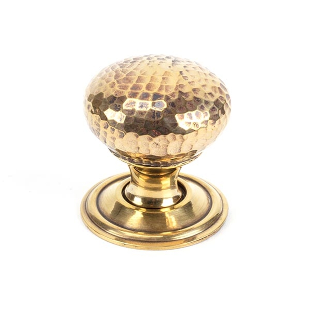 46021  32mm  Aged Brass  From The Anvil Hammered Mushroom Cabinet Knob