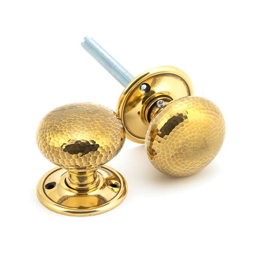 46031 • 49mm • Aged Brass • From The Anvil Hammered Mushroom Mortice / Rim Knob Set