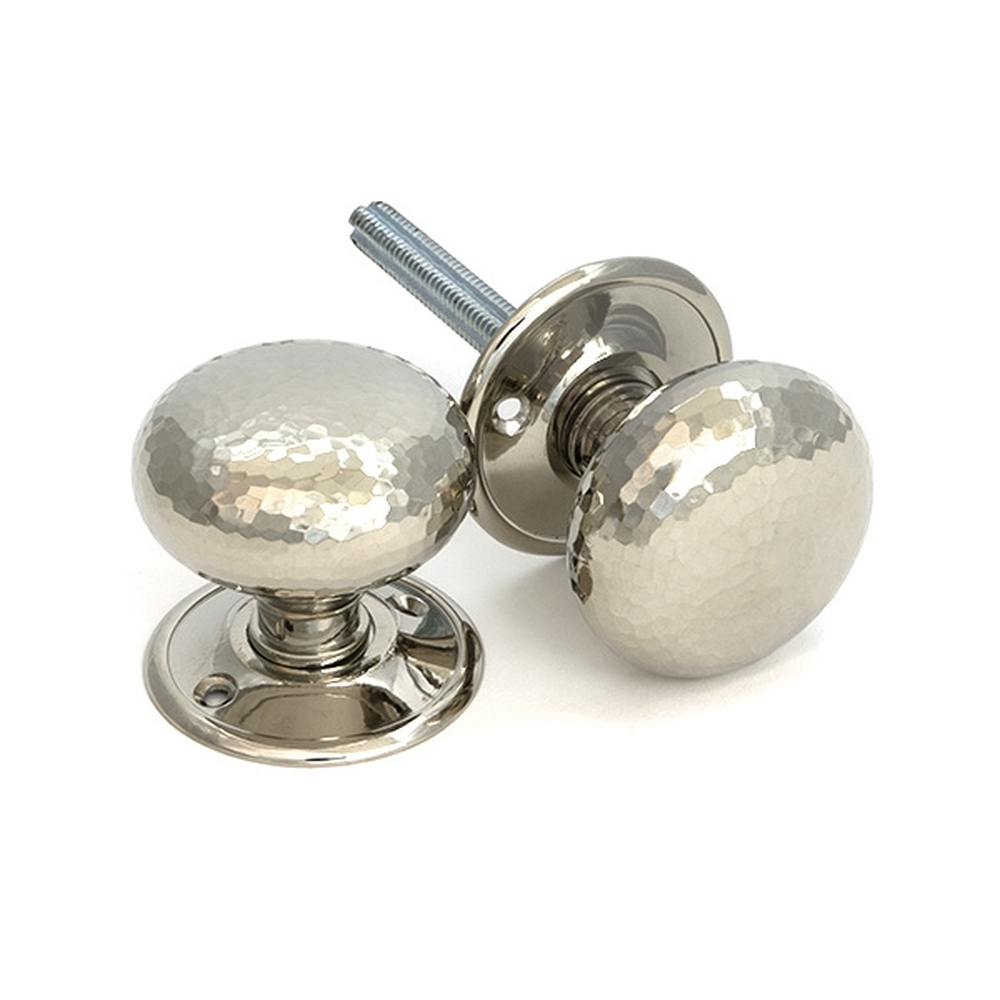 46032 • 49mm • Polished Nickel • From The Anvil Hammered Mushroom Mortice / Rim Knob Set