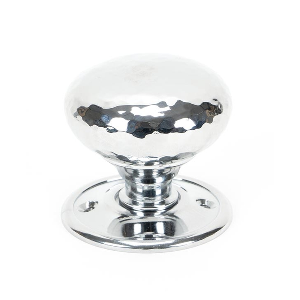 46033 • 49mm • Polished Chrome • From The Anvil Hammered Mushroom Mortice / Rim Knob Set