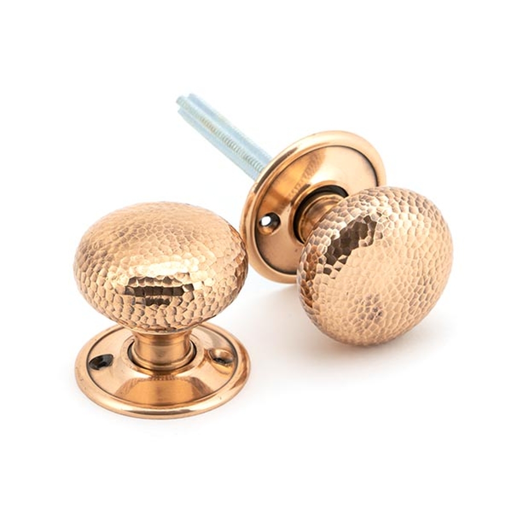 46035 • 49mm • Polished Bronze • From The Anvil Hammered Mushroom Mortice / Rim Knob Set