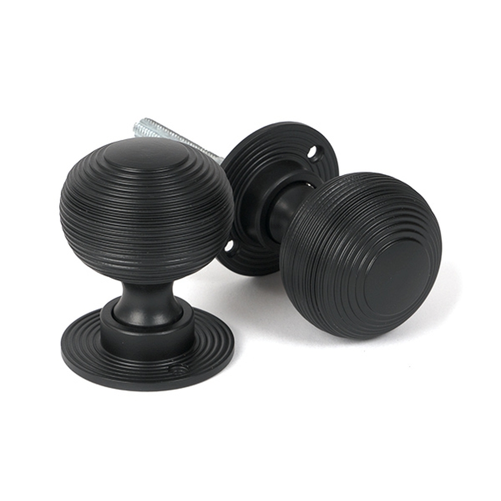 46404 • 50mm • Matt Black • From The Anvil Heavy Beehive Mortice / Rim Knob Set