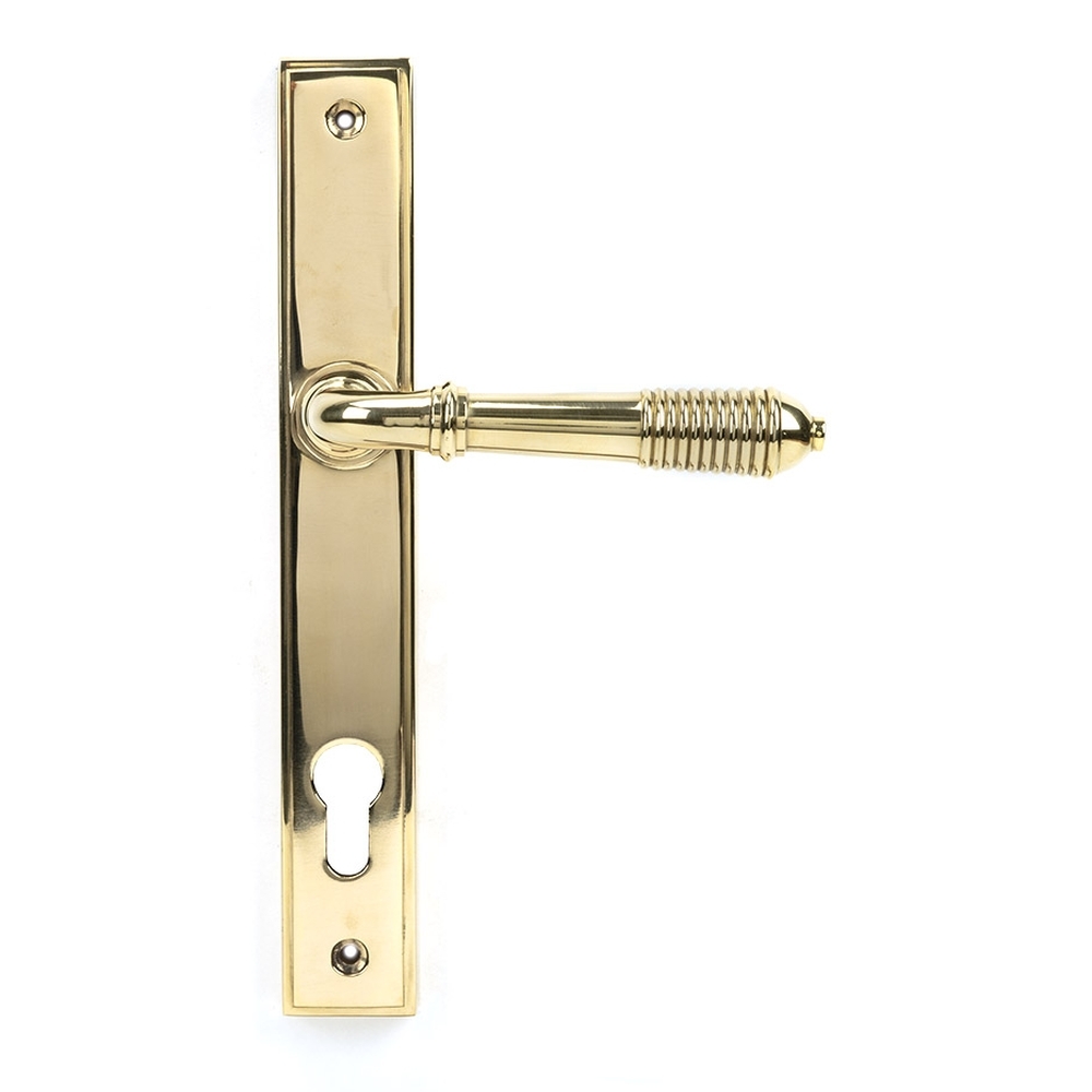 46545  244 x 36 x 13mm  Polished Brass  From The Anvil Reeded Slimline Lever Espag. Lock Set