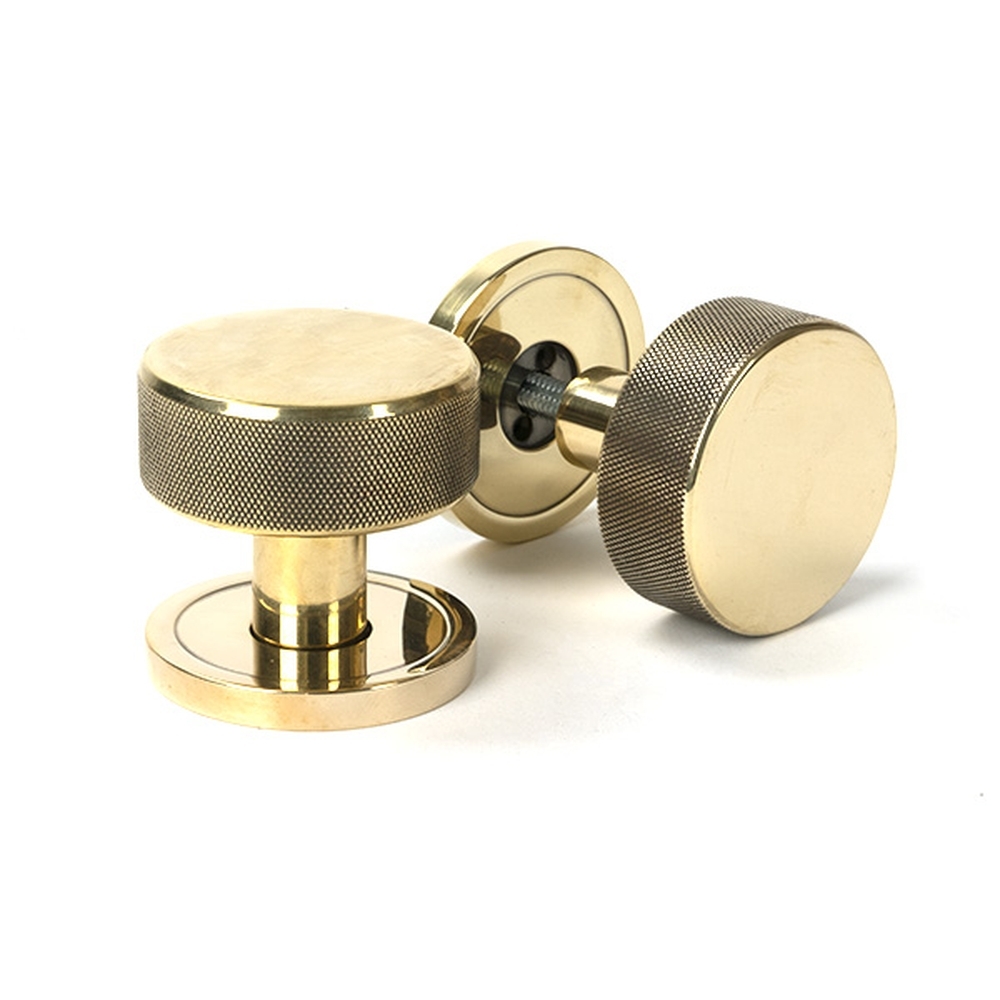 46774 • 63mm • Aged Brass • From The Anvil Brompton Mortice Knobs On Plain Roses