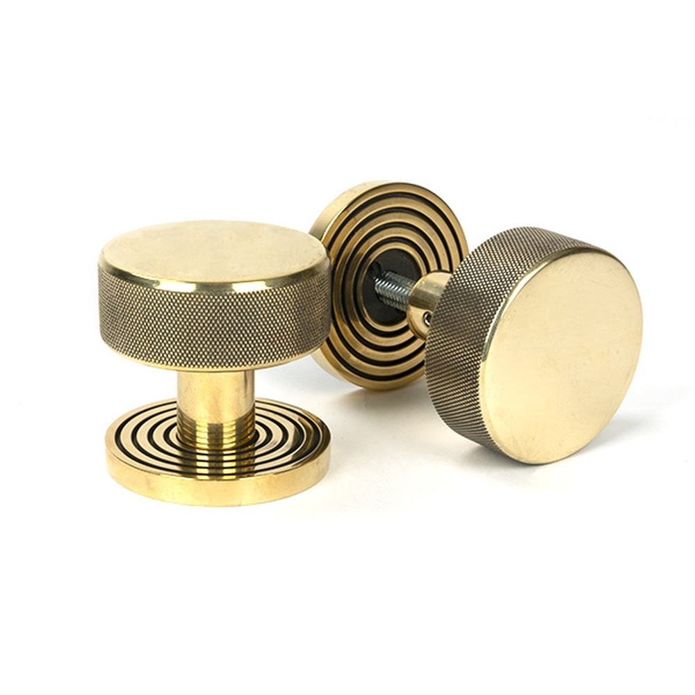 46776 • 63mm • Aged Brass • From The Anvil Brompton Mortice Knobs On Beehive Roses