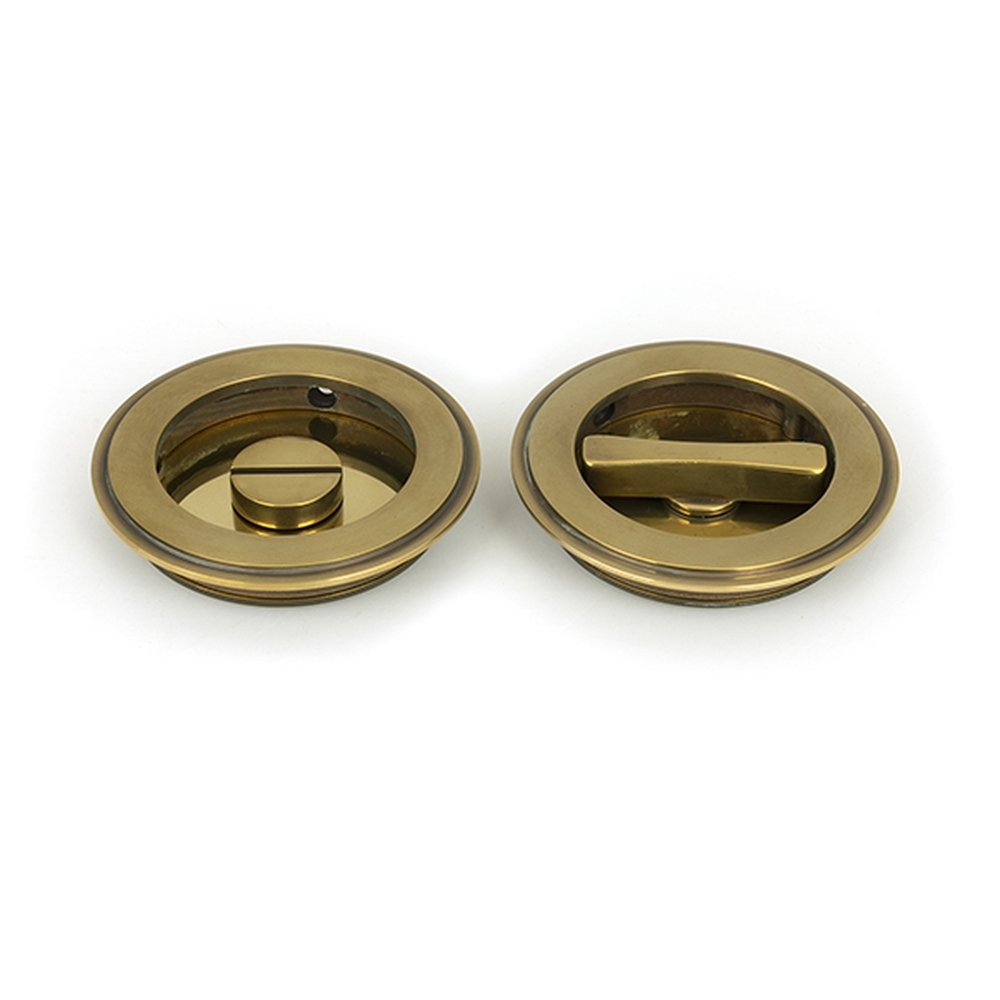 48325  75 mm  Aged Brass  From The Anvil Art Deco Round Pull - Privacy Set