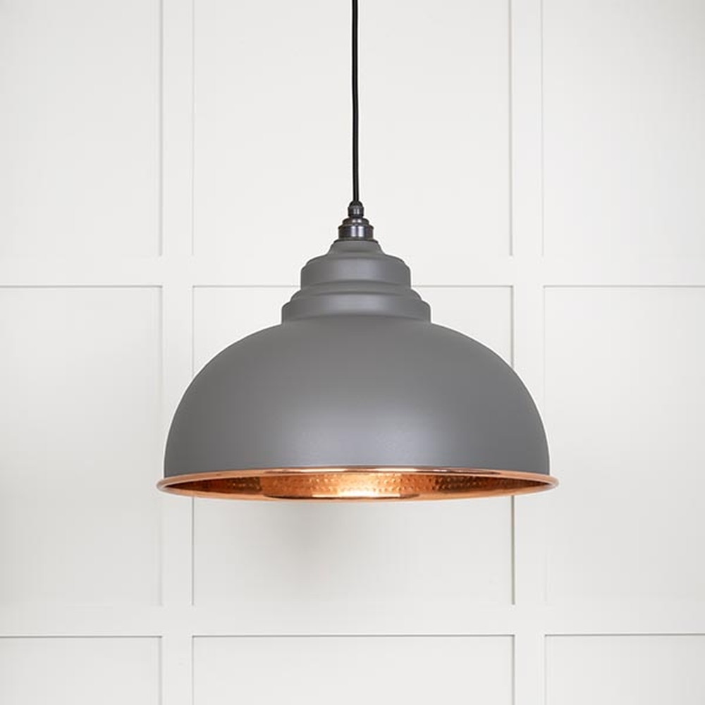 49501BL • 400mm • Hammered Copper & Bluff • From The Anvil Harborne Pendant