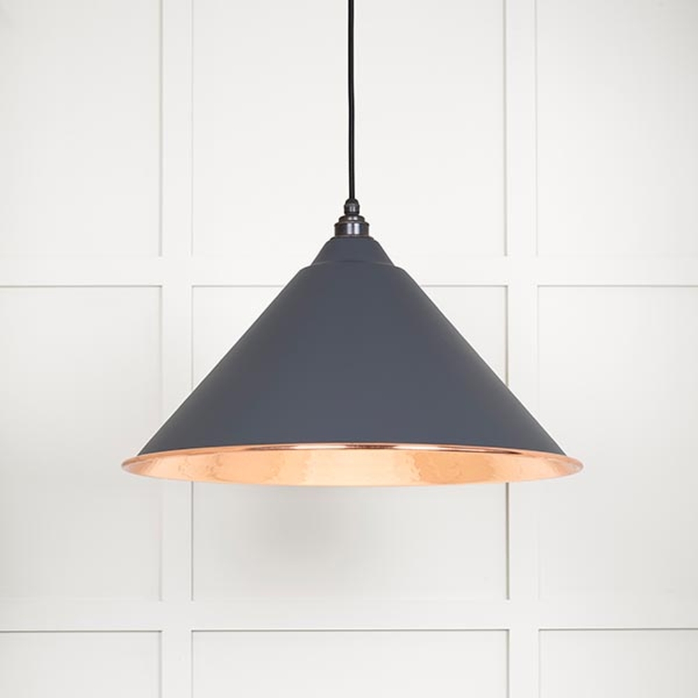 49503SL • 510mm • Hammered Copper & Slate • From The Anvil Hockley Pendant