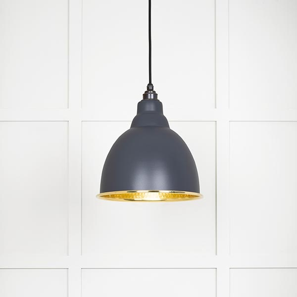 49517SL • 260mm • Hammered Brass & Slate • From The Anvil Brindley Pendant