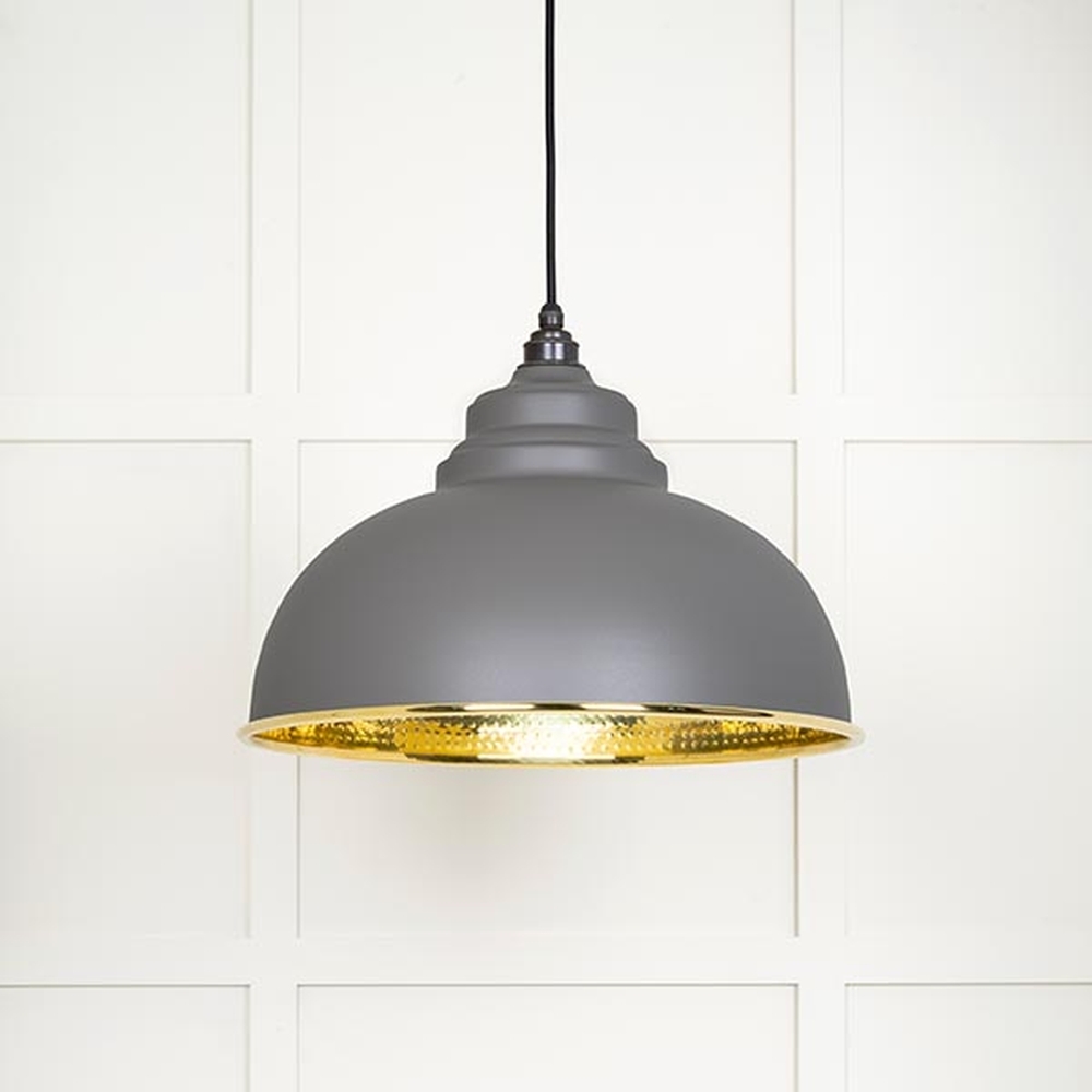 49521BL • 400mm • Hammered Brass & Bluff • From The Anvil Harborne Pendant