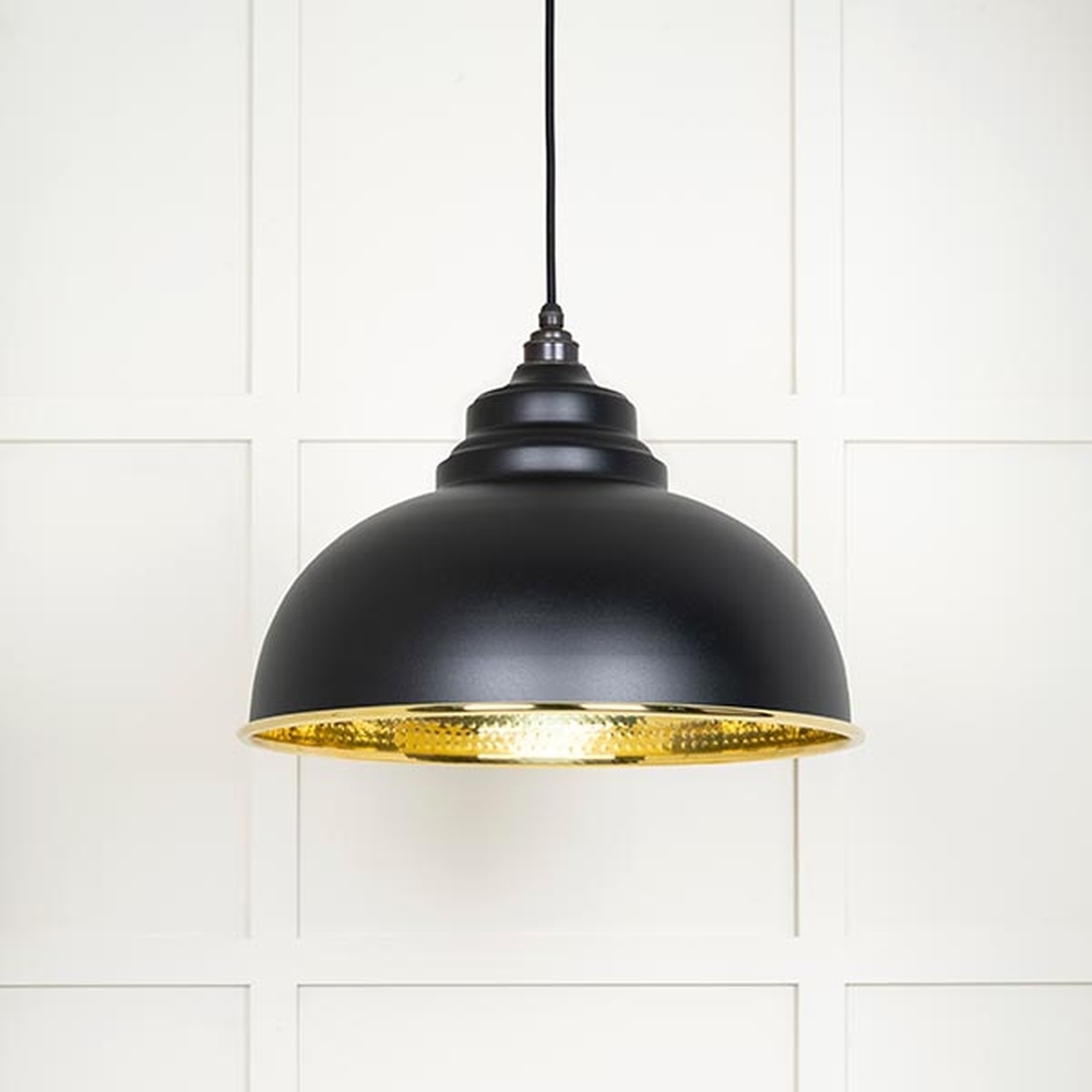 49521EB • 400mm • Hammered Brass & Elan Black • From The Anvil Harborne Pendant