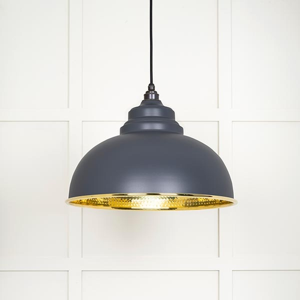 49521SL • 400mm • Hammered Brass & Slate • From The Anvil Harborne Pendant