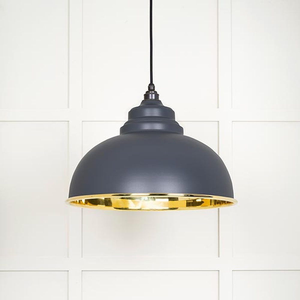 49522SL • 400mm • Smooth Brass & Slate • From The Anvil Harborne Pendant