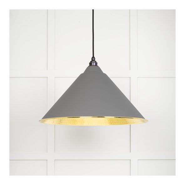 49523BL  510mm  Hammered Brass & Bluff  From The Anvil Hockley Pendant