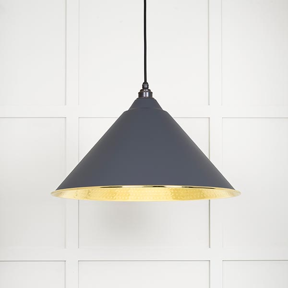 49523SL • 510mm • Hammered Brass & Slate • From The Anvil Hockley Pendant