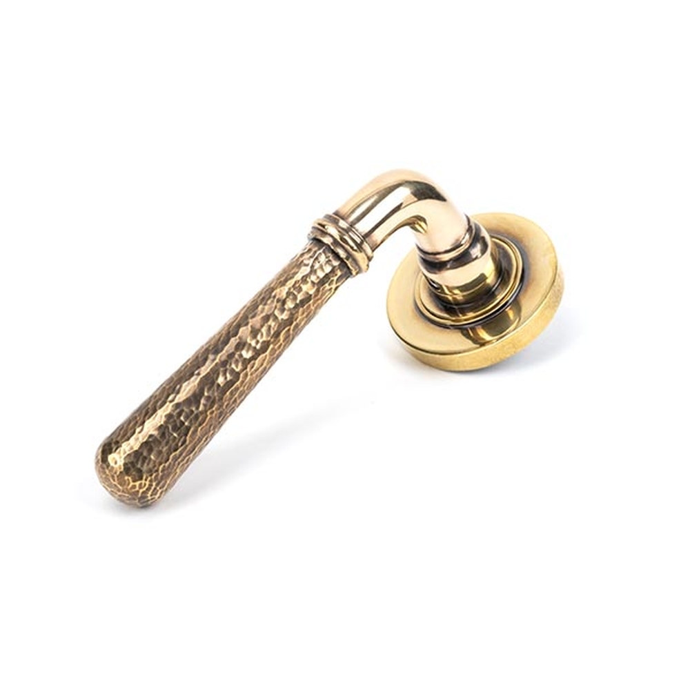 50037 • 53 x 8mm • Aged Brass • From The Anvil Hammered Newbury Lever on Rose [Plain] - Unsprung