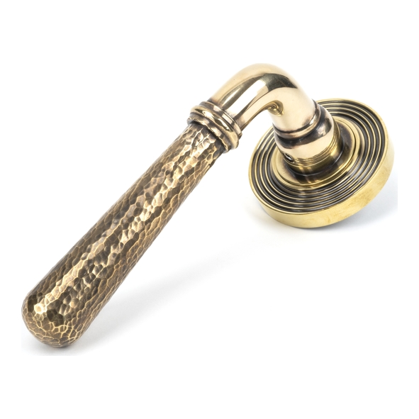 50039 • 53 x 8mm • Aged Brass • From The Anvil Hammered Newbury Lever on Rose [Beehive] - Unsprung