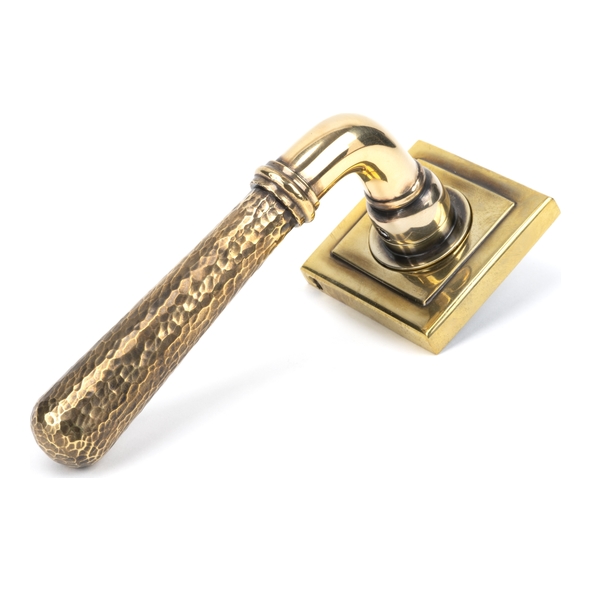 50040  53 x 53 x 8mm  Aged Brass  From The Anvil Hammered Newbury Lever on Rose [Square] - Unsprung