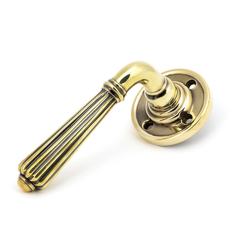 50081 • 60 x 8mm • Aged Brass • From The Anvil Hinton Lever on Rose Set - Unsprung