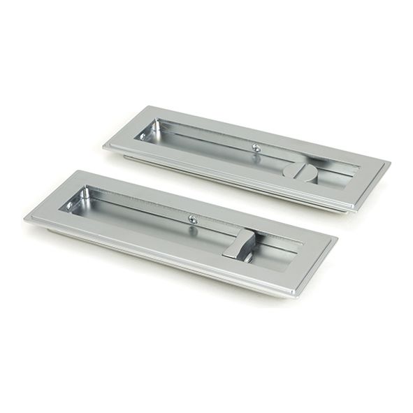 50640  175mm  Satin Chrome  From The Anvil Art Deco Rectangular Pull - Privacy Set