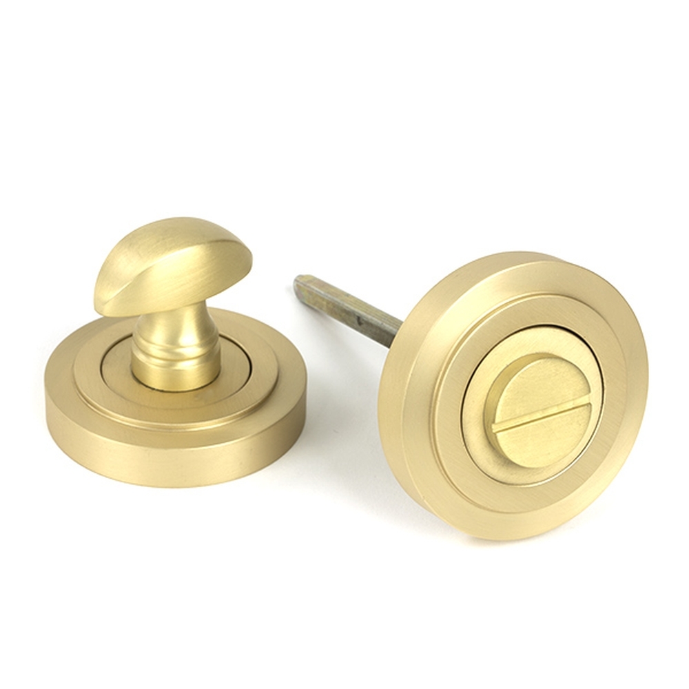 50881  53 x 8mm  Satin Brass  From The Anvil Round Thumbturn Set [Art Deco]