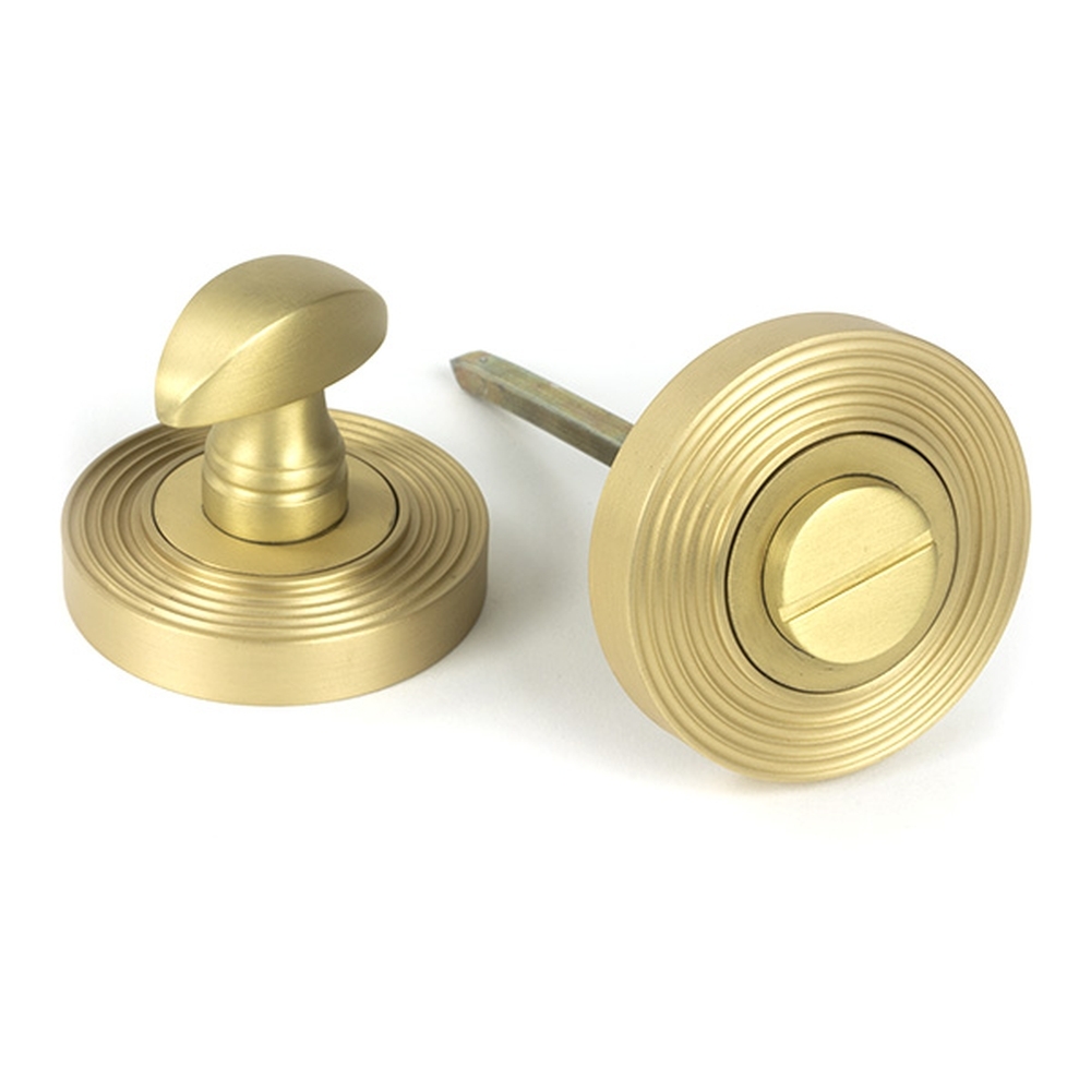 50882  53 x 8mm  Satin Brass  From The Anvil Round Thumbturn Set [Beehive]