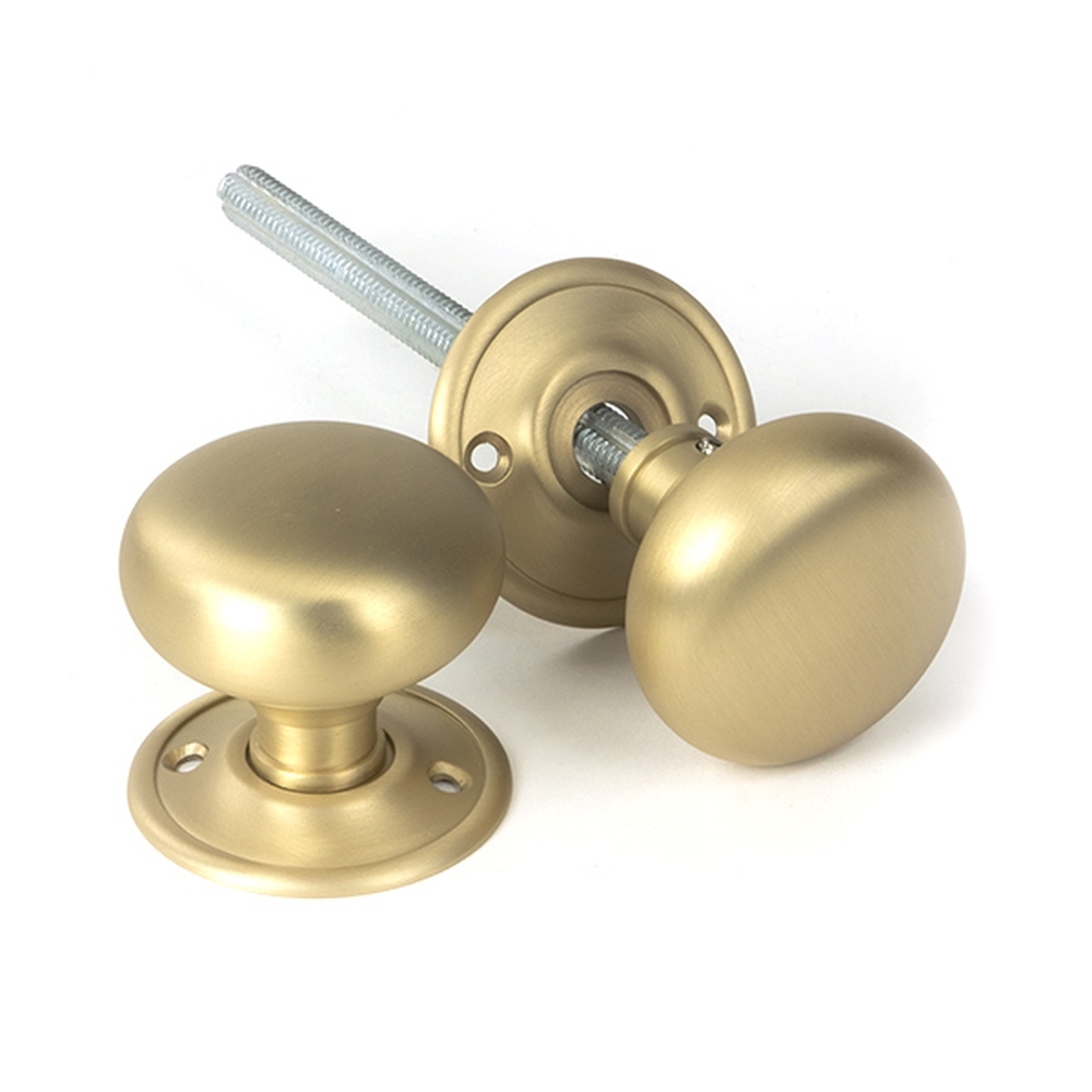 50901 • 49mm • Satin Brass • From The Anvil Mushroom Mortice / Rim Knob Set