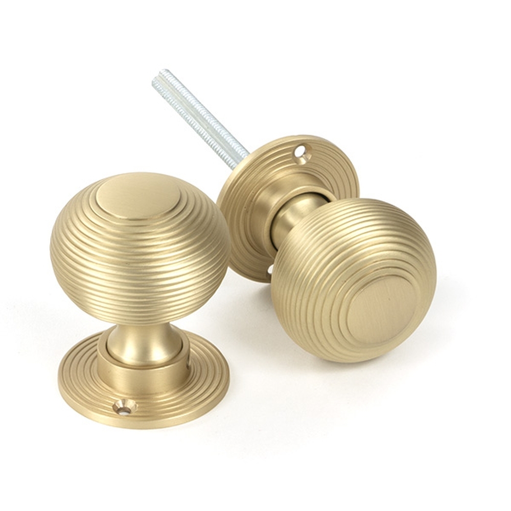 50902 • 50mm • Satin Brass • From The Anvil Heavy Beehive Mortice / Rim Knob Set