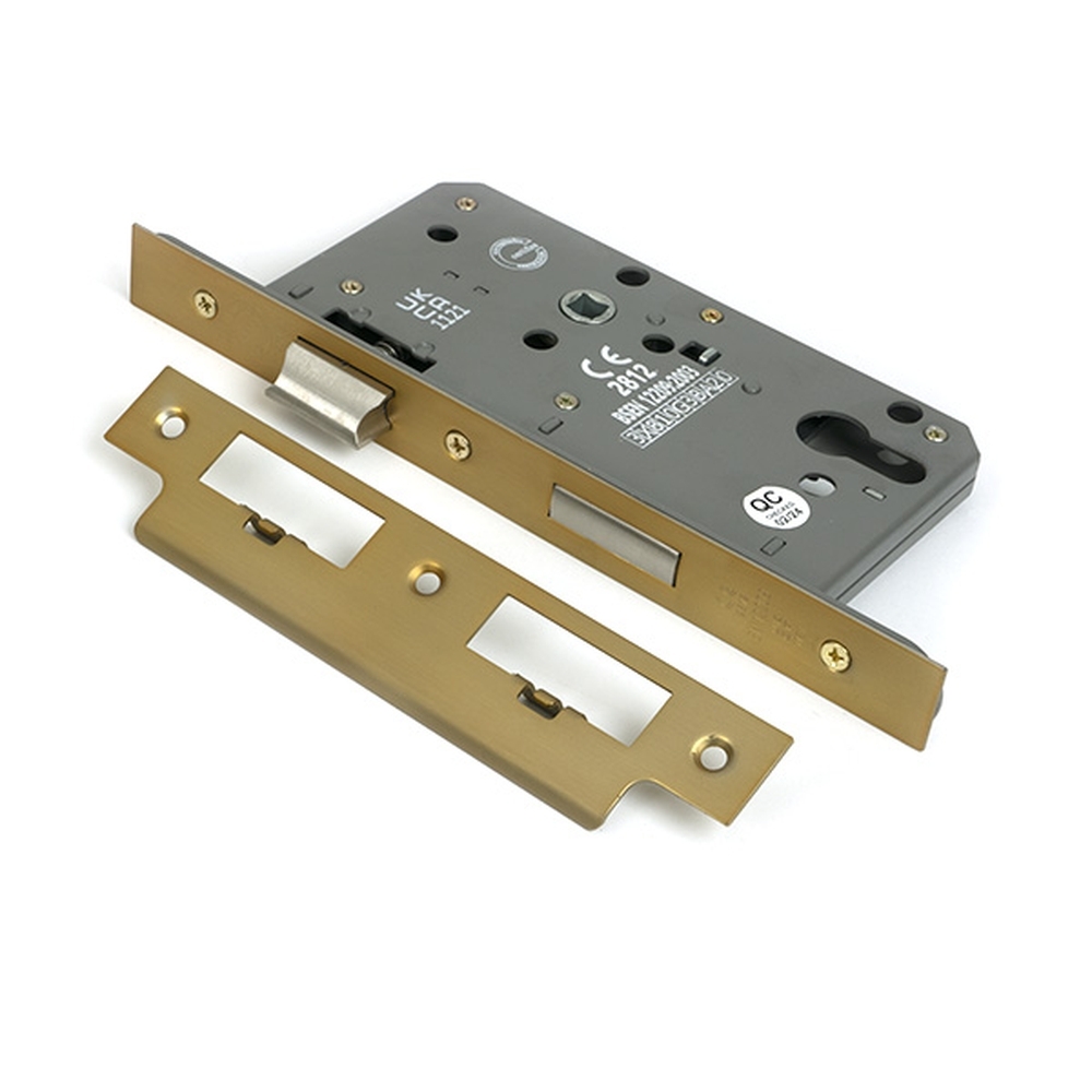 51802  88mm [60mm]  Satin Brass  From The Anvil Euro Din Sash Lock