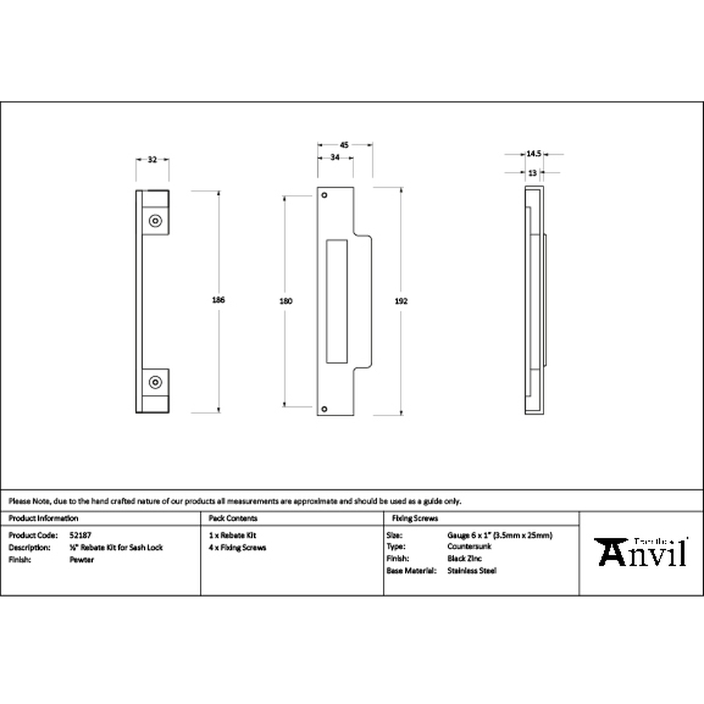 52187 • 13mm • Pewter • From The Anvil Rebate Kit For Sash Lock