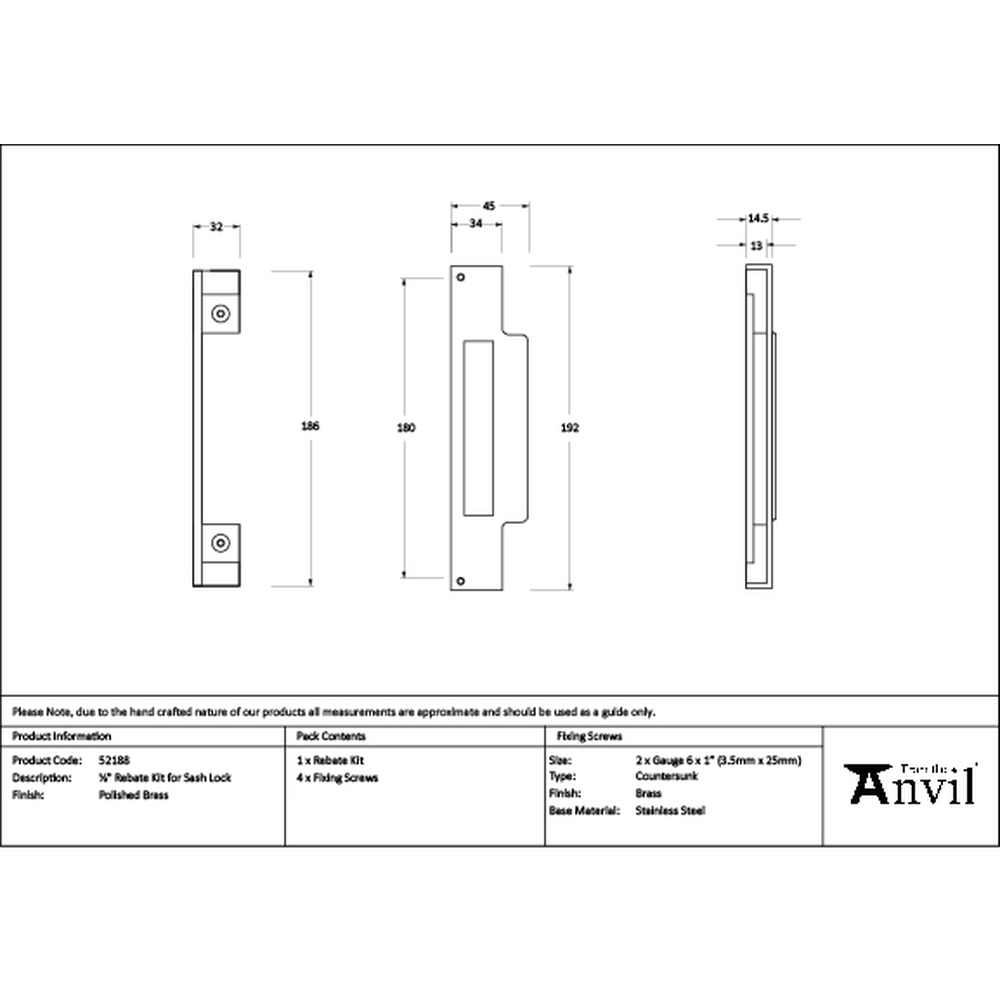 52188 • 13mm • Polished Brass • From The Anvil Rebate Kit For Sash Lock