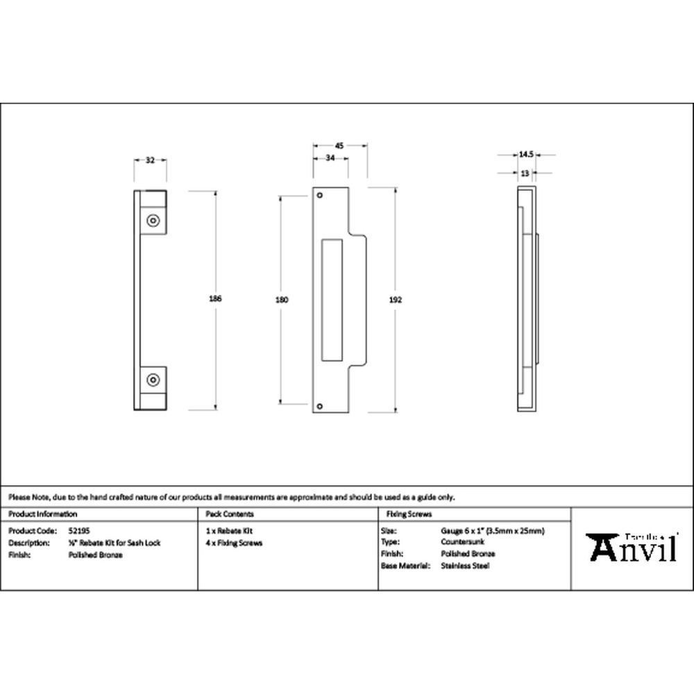 52195 • 13mm • Polished Bronze • From The Anvil Rebate Kit For Sash Lock