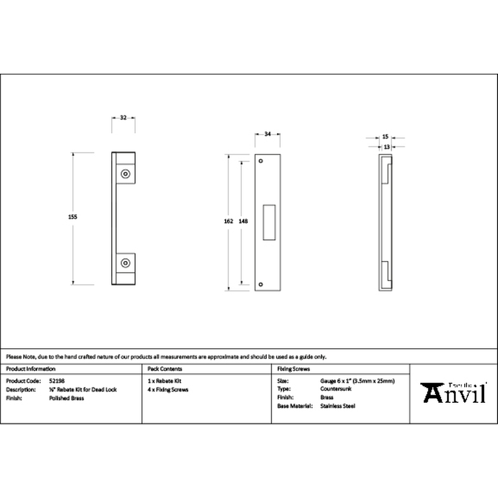 52198 • 13mm • Polished Brass • From The Anvil Rebate Kit For Dead Lock