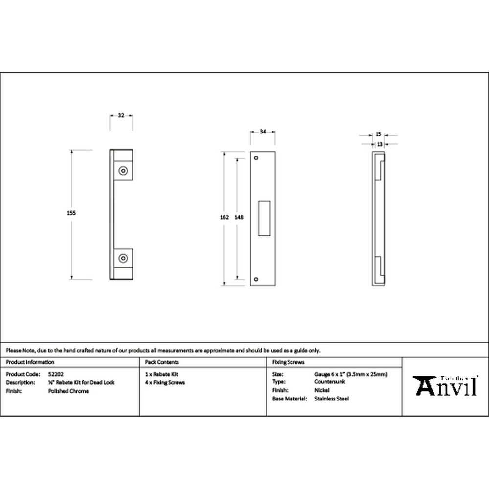 52202 • 13mm • Polished Chrome • From The Anvil Rebate Kit For Dead Lock